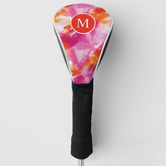 Monogramm Watercolor Pink Orange Abstrakt Golf Headcover (Vorderseite)