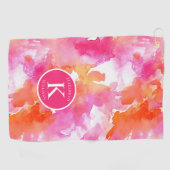 Monogramm Watercolor Pink Orange Abstrakt Golfhandtuch (Horizontal)