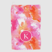 Monogramm Watercolor Pink Orange Abstrakt Golfhandtuch (Vorderseite)