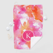 Monogramm Watercolor Pink Orange Abstrakt Golfhandtuch (Insitu)