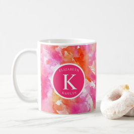 Monogramm Watercolor Pink Orange Abstrakt Kaffeetasse