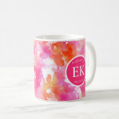 Monogramm Watercolor Pink Orange Abstrakt Kaffeetasse (VorderseiteRechts)