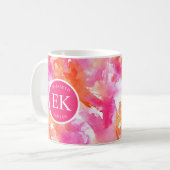 Monogramm Watercolor Pink Orange Abstrakt Kaffeetasse (Vorderseite Links)