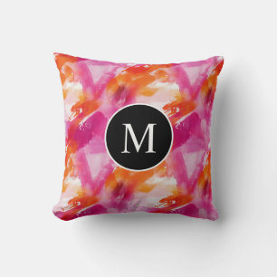 Monogramm Watercolor Pink Orange Abstrakt Kissen