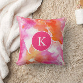 Monogramm Watercolor Pink Orange Abstrakt Kissen (Decke)
