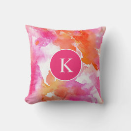 Monogramm Watercolor Pink Orange Abstrakt Kissen