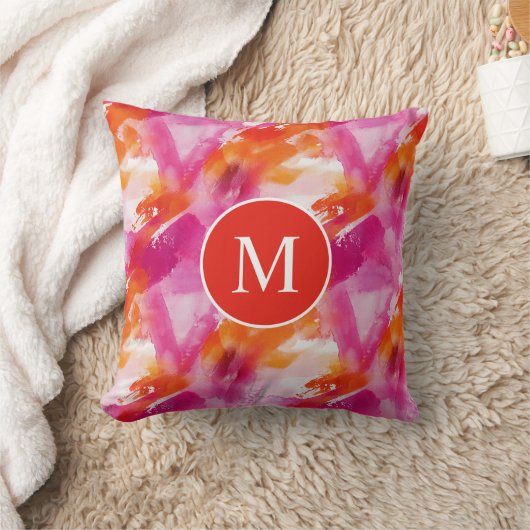 Monogramm Watercolor Pink Orange Abstrakt Kissen (Decke)