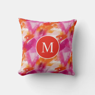 Monogramm Watercolor Pink Orange Abstrakt Kissen