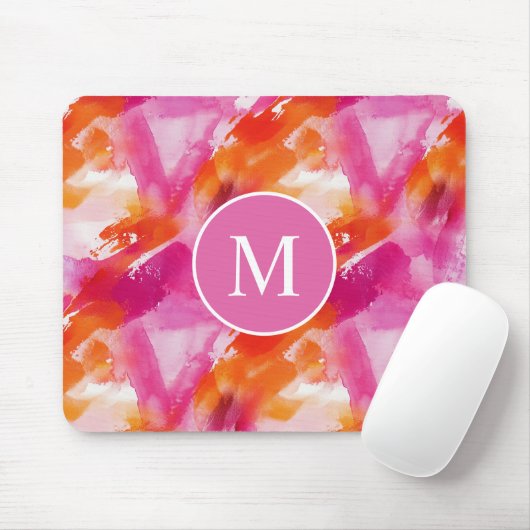 Monogramm Watercolor Pink Orange Abstrakt Mousepad (Mit Mouse)