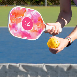 Monogramm Watercolor Pink Orange Abstrakt Pickleball Schläger