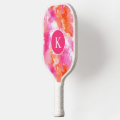 Monogramm Watercolor Pink Orange Abstrakt Pickleball Schläger (Links)