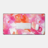 Monogramm Watercolor Pink Orange Abstrakt Schreibtischunterlage (Tastatur & Maus)