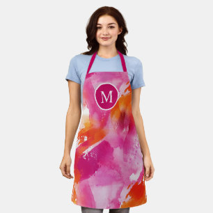 Monogramm Watercolor Pink Orange Abstrakt Schürze