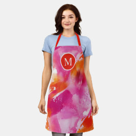 Monogramm Watercolor Pink Orange Abstrakt Schürze