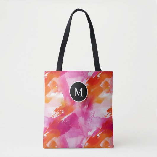 Monogramm Watercolor Pink Orange Abstrakt Tasche (Vorderseite)