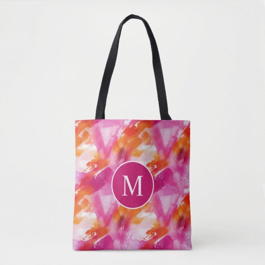 Monogramm Watercolor Pink Orange Abstrakt Tasche (Vorderseite)