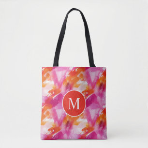 Monogramm Watercolor Pink Orange Abstrakt Tasche