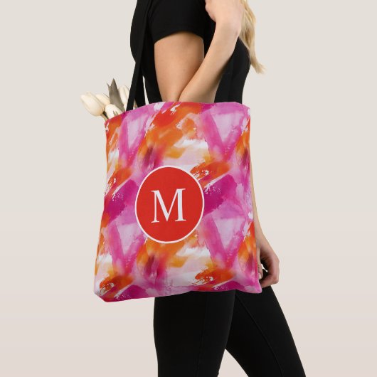 Monogramm Watercolor Pink Orange Abstrakt Tasche (Von Nahem)