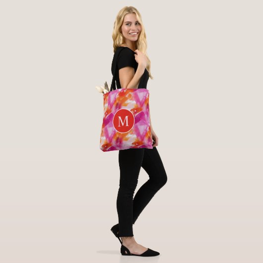 Monogramm Watercolor Pink Orange Abstrakt Tasche (Am Model)