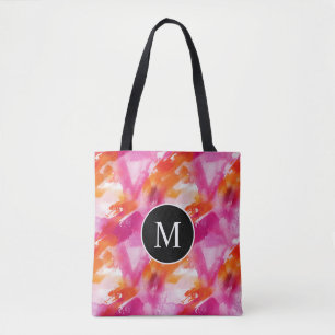 Monogramm Watercolor Pink Orange Abstrakt Tasche