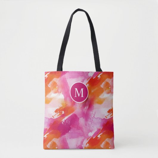Monogramm Watercolor Pink Orange Abstrakt Tasche (Vorderseite)