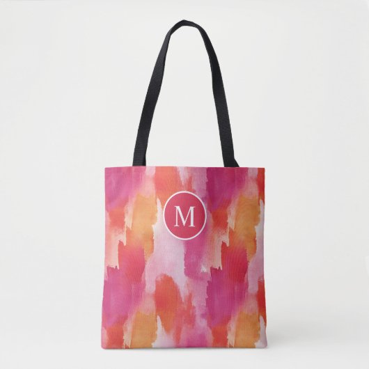 Monogramm Watercolor Pink Orange Abstrakt Tasche (Vorderseite)