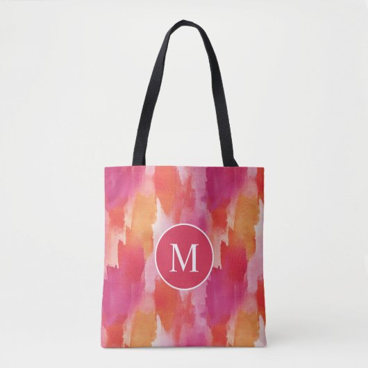 Monogramm Watercolor Pink Orange Abstrakt Tasche (Vorderseite)