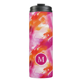 Monogramm Watercolor Pink Orange Abstrakt Thermosbecher