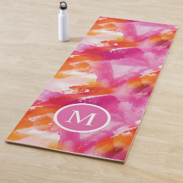 Monogramm Watercolor Pink Orange Abstrakt Yogamatte