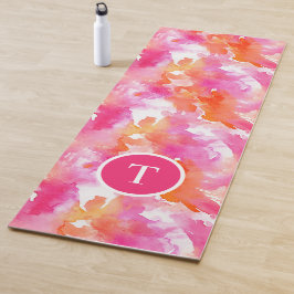 Monogramm Watercolor Pink Orange Abstrakt Yogamatte