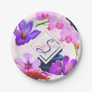 Monogramm-Watercolor-Safran-Blume Zen Pappteller