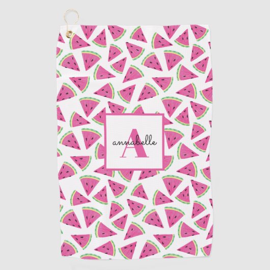 Monogramm Watermelon Muster Pink Golfhandtuch (Vorderseite)