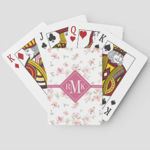 Monogramm weiche rosa Watercolor-Blume Spielkarten