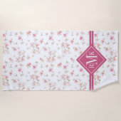 Monogramm| weiche rosa Watercolor-Blume Strandtuch (Vorderseite)