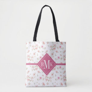 Monogramm  weiche rosa Watercolor-Blume Tasche