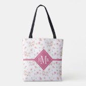 Monogramm| weiche rosa Watercolor-Blume Tasche (Rückseite)