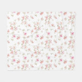 Monogramm| weiches rosa Watercolor-Blumen-Muster Fleecedecke (Vorderseite (Horizontal))