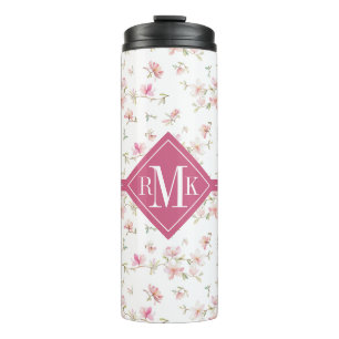 Monogramm  weiches rosa Watercolor-Blumen-Muster Thermosbecher