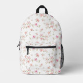 Monogramm | Weichrosa Wasserfarben-Blume Bedruckter Rucksack (Vorderseite)