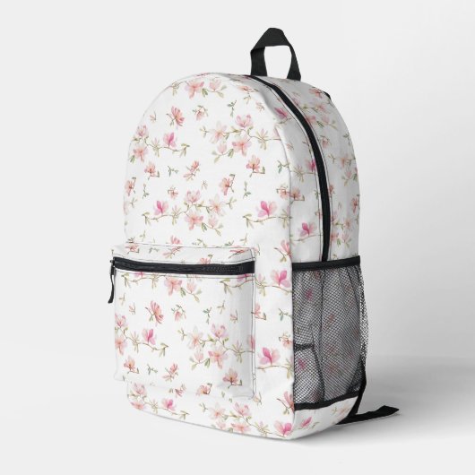 Monogramm | Weichrosa Wasserfarben-Blume Bedruckter Rucksack (Rückseitige Ecke Rechts)