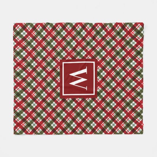 Monogramm Weihnachten Kariert Fleecedecke (Vorderseite (Horizontal))