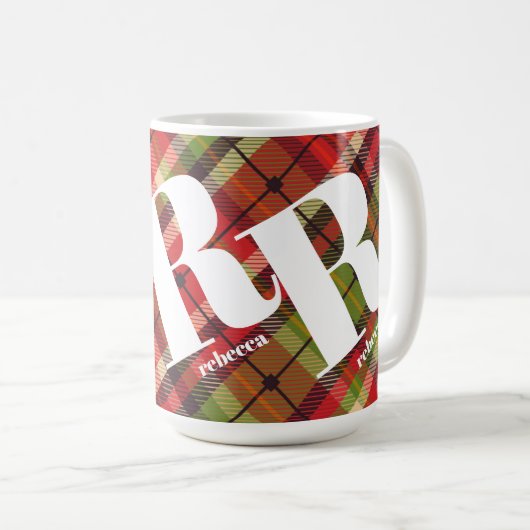 Monogramm Weihnachten Kariert Kaffeetasse (VorderseiteRechts)