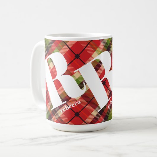 Monogramm Weihnachten Kariert Kaffeetasse (Vorderseite Links)