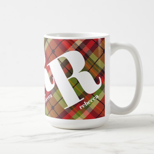 Monogramm Weihnachten Kariert Kaffeetasse (Rechts)