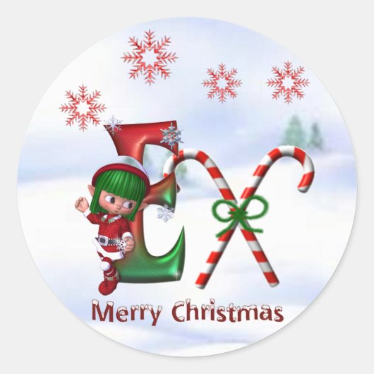 Monogramm Weihnachtsaufkleber E Runder Aufkleber (Vorderseite)