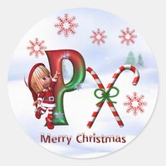 Monogramm Weihnachtsaufkleber P Runder Aufkleber