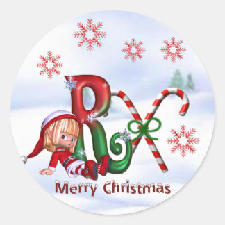 Monogramm Weihnachtsaufkleber R Runder Aufkleber