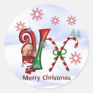 Monogramm Weihnachtsaufkleber V Runder Aufkleber