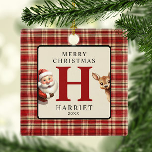 Monogramm-Weihnachtsbaum-Santa-Foto Keramikornament