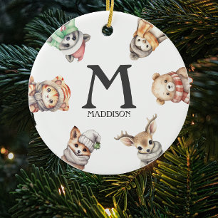 Monogramm-Weihnachtsbaumschmuck mit Tiermotiv Keramik Ornament